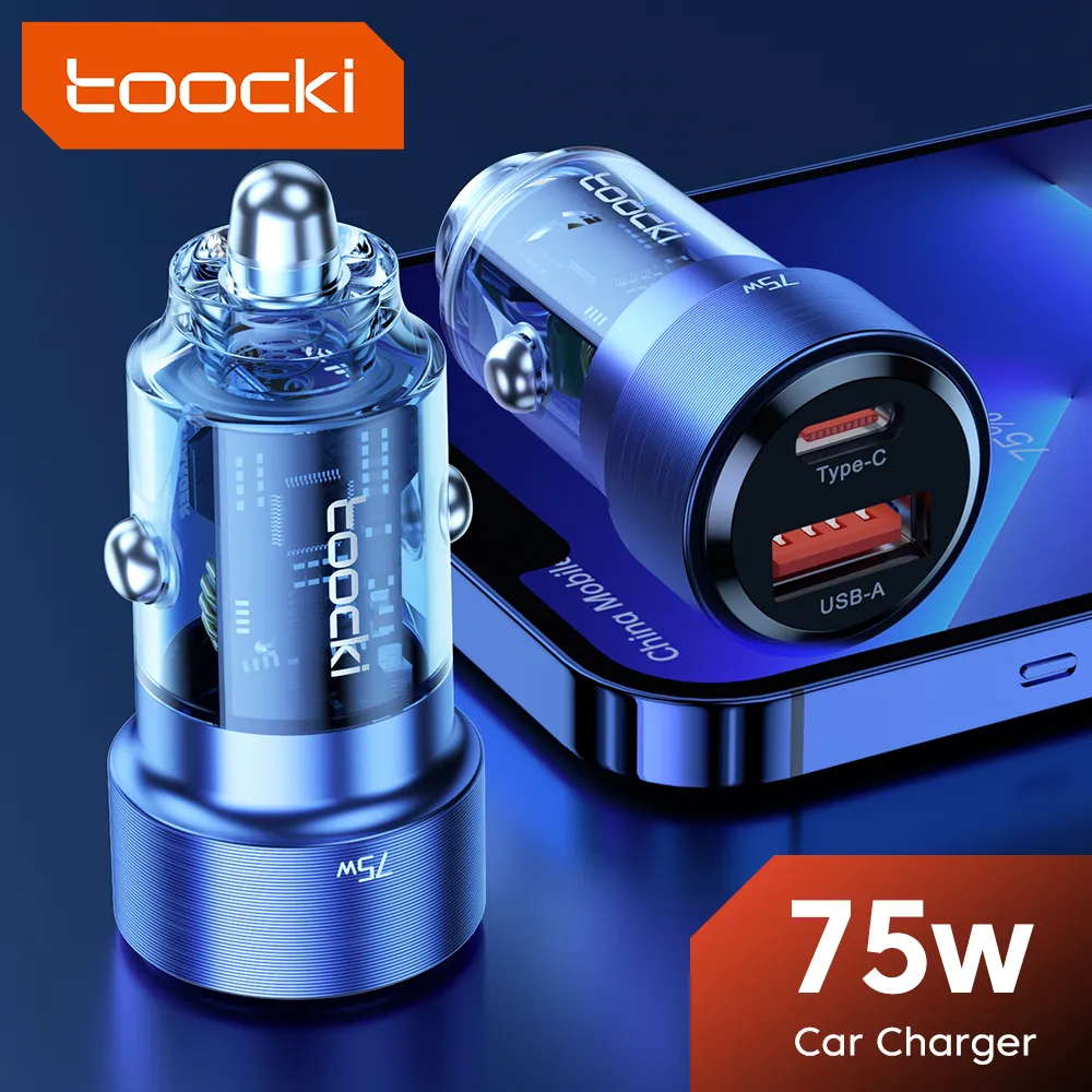 [R$36/ Leve 5 + Moedas] Toocki 75w Pd Carregador De Carro Usb Tipo C 45w Carregador De Telefone De Carro De Carregamento Rpido